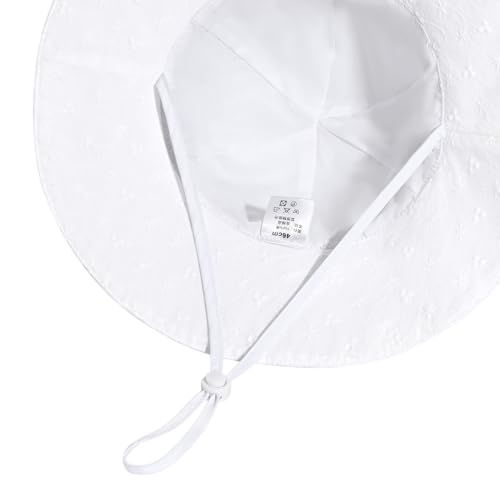 Baby Girl Sun Hat with UPF 50+ Outdoor Adjustable Beach Hat with Wide Brim Bucket Hats - color: Beige White, size: 6-12 Months