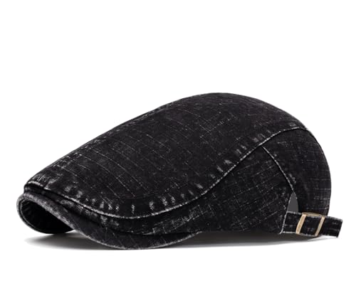 Quanhaigou Unisex Denim Newsboy Hats Flat Ivy Gatsby Cabbie Driving Berets Hat Cotton Dad Cap for Men Women - color: Retro Plaid Black