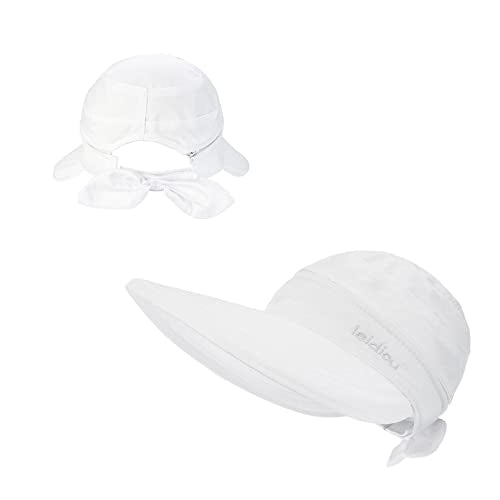 Womens Large Brim Sun Hat Uv Protection 2 in 1 Zip-Off Sun Protection Visor Beach Hat Packbale Foldable - color: White