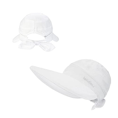 Womens Large Brim Sun Hat Uv Protection 2 in 1 Zip-Off Sun Protection Visor Beach Hat Packbale Foldable - color: White