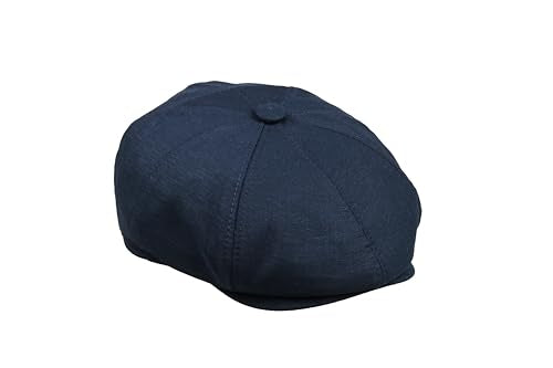 8 Panel Newsboy Cap – Linen Blend with 100% Cotton Lining - color: Dark Blue, size: Small