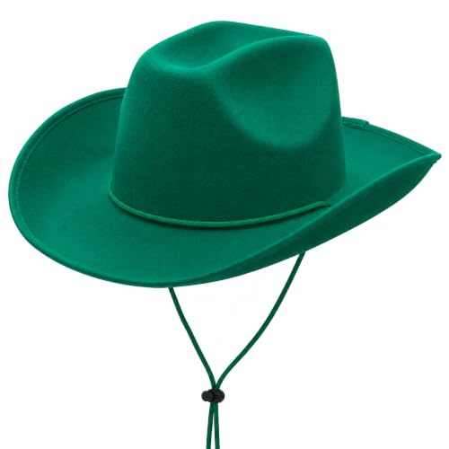 COLLECT PRESENT Plain Felt Cowboy & Cowgirl Hat for Men and Women | Western Studded Cowboy Hat in Adult Sizes - color: Green