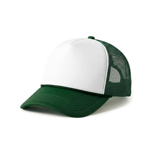 CHOK.LIDS Blank Foam Trucker Hat, Retro Mesh Rope Snapback Cap, Men Women - color: Curved Brim (White/Hunter Green)