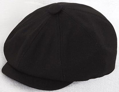 Kids-Boys-Cotton-Newsboy-Cap - Classic Flat Beret Cabbie Hat for Toddler Girls 4-9 Years Old - color: Black