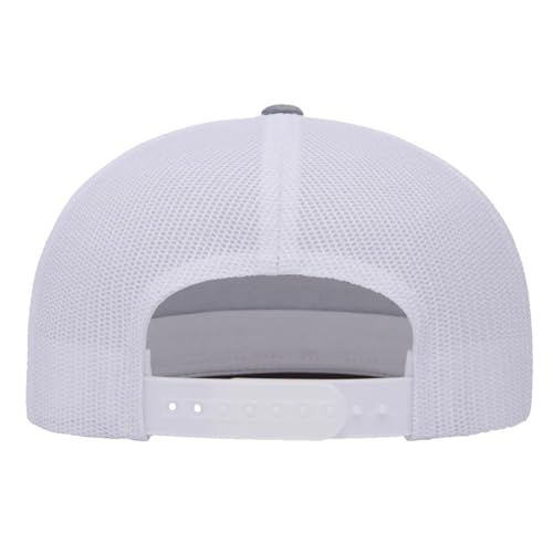 Yupoong 5-Panel YP Classic Trucker Cap | High Profile Flat Visor Snapback - color: Heather/White