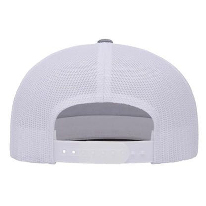Yupoong 5-Panel YP Classic Trucker Cap | High Profile Flat Visor Snapback - color: Heather/White
