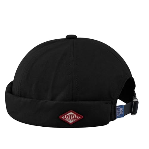 CLAPE Thick Cuff Brimless Caps for Men Washed Cotton Retro Worker Hat Rolled Cuff Harbour No Visor Sailor Fisherman Leon Hat