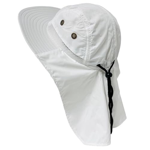Packable and Adjustable Mesh Boonie Sun Hat with Neck Flap - color: White