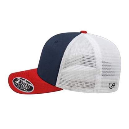 Cap America i8502 Flexfit 110 6-Panel Trucker Cap w/Adjustable Snapback - color: Navy/Red/White