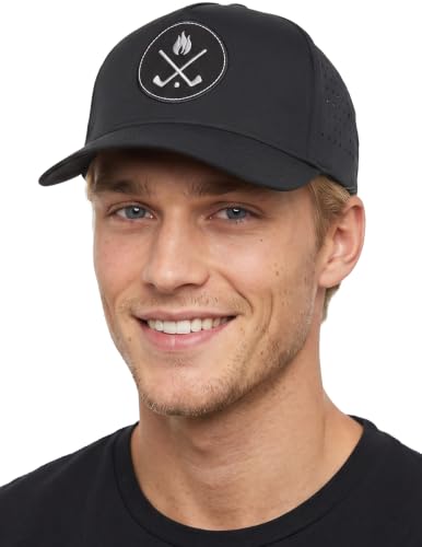 Funky Junque Mens High Crown Golf Hat, Performance Golf Cap - color: Crossed Golf Clubs - Black