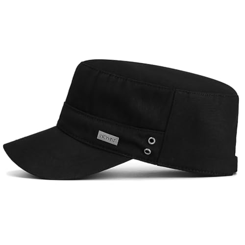 Cotton Military Caps for Men Women Unisex Flat Top Hat Adjustable Cadet Army Cap - color: Black