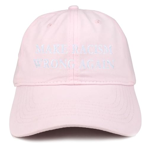 Trendy Apparel Shop Make Racism Wrong Again Embroidered Soft Crown 100% Brushed Cotton Cap - color: Light Pink