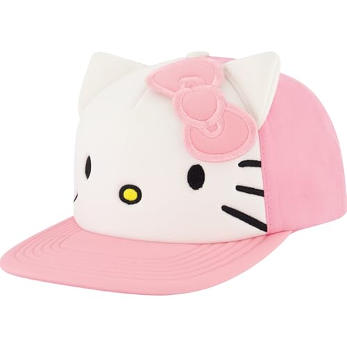 Hello Kitty Baseball Cap, Women's Snapback Hat with Flat Brim and 3D Ribbon and Ears - style: Hello Kitty