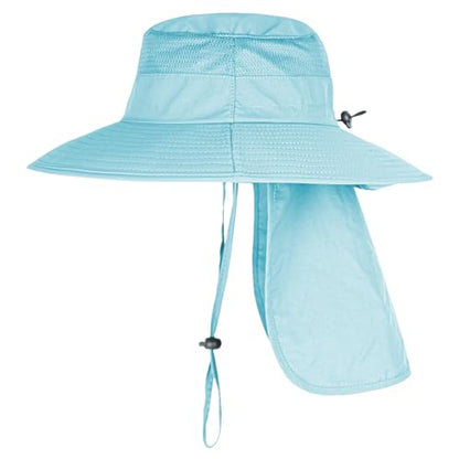 ZOORON Sun Hats for Men Women with Neck Flap Fishing UPF 50+ UV Protection - color: Blue