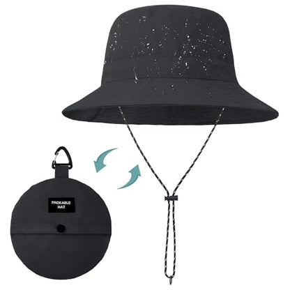 Kids UPF 50+ Waterproof Sun Hat, Packable Wide Brim Bucket Hat - color: 00-black