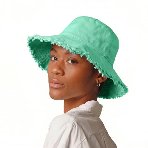 CHOK.LIDS Frayed Bucket Hat Washed Cotton Floppy Wide Brim Boonie Cap - color: Mint