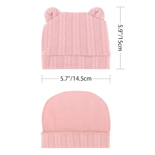 Newborn Baby Hat and Mittens Set Bear Ears Toddler Infant Beanie Caps Newborn Hospital Hat for Baby Boy Girl 0-3 Months - color: Wheat Patterned Bear Ear N