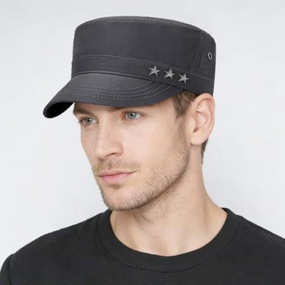 Initlove Cadet Army Cap Military Unisex Flat Top Hat for Men Women - color: Star Grey