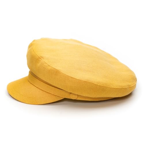 Sterkowski Model Pireus | 100% Linen Breton Cap for Men and Women | Traditional Airy Sailor Cap - color: Yellow, size: 7 5/8