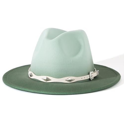 Lisianthus Gradient Color Fedora Hat for Women & Men - color: White Band, Green