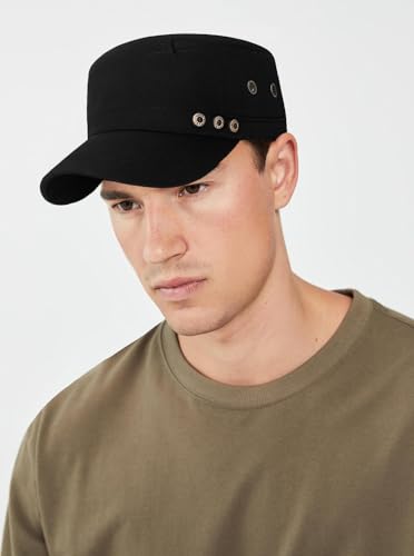 Initlove Cadet Army Cap Military Unisex Flat Top Hat for Men Women - color: 3 Button Black