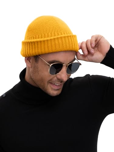 Wool Short Fisherman Beanie for Men Women Double Cuffed Skull Caps - color: 1pcs-yellow