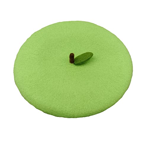 Handmade Wool Beret Hat French Style Needle Felt Flower Beanies Women Winter Autumn Cap - color: Green Apple, size: 7 1/8-7 3/8