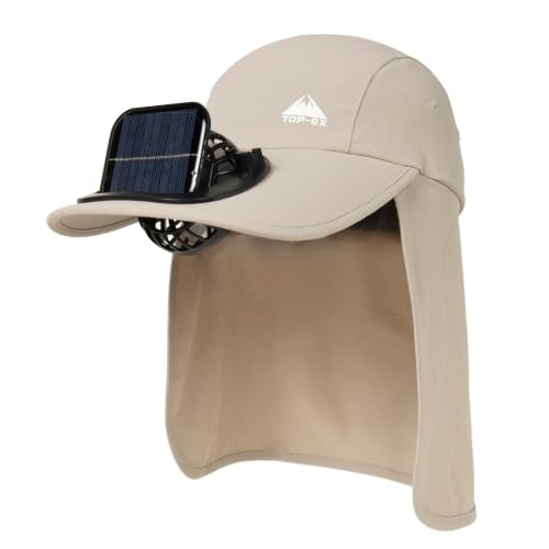 TOP-EX UVCoolix™ Cooling Neck Flap Baseball Sun Cap with Solar Fan - color: Beige, size: Large-X-Large