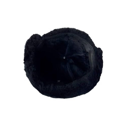 Leather Aviator Russian Ushanka Trapper Shearling Sheepskin Fur Ear Flap Waterproof Winter Hat - color: Black, size: Medium