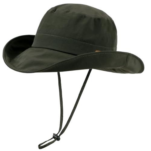 Waterproof Bucket Hats for Women Men Foldable Brim UPF 50+ Floppy Cowboy Rain Hat UV Protection Boonie Sun Hats for Hiking Army Green