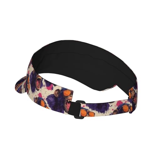 Sports Sun Visor Hat for Men Women, Adjustable Breathable Golf Tennis Cap - color: Laughing Rock and Roll Monkey