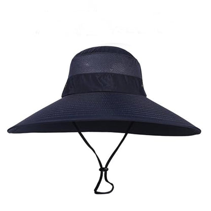 HUAMULAN Men Wide Brim Sun Hat Summer Outdoor Women Bucket Fishing Hats - color: Navy