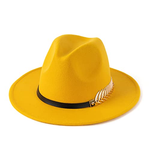 Women's Wide Brim Fedora Panama Hat - color: W Yellow