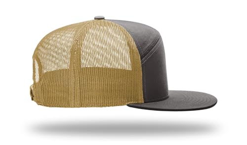 Richardson 168 168P Hat 7-Panel Trucker Cap Hi-Pro Snapback Cap Camo Hat Adjustable Baseball Hat Blank Hat Bulk Hats - color: Charcoal/Old Gold