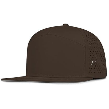 4 Inclusive Sizes Flat Bill Performance Trucker Hat Men Women, 7 Panel Snapback Running - color: 26.brown
