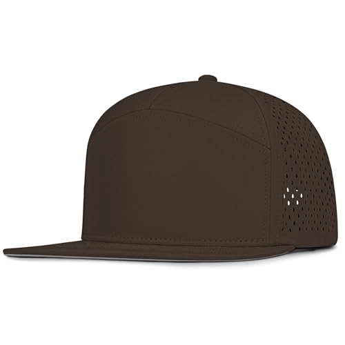 4 Inclusive Sizes Flat Bill Performance Trucker Hat Men Women, 7 Panel Snapback Running - color: 26.brown