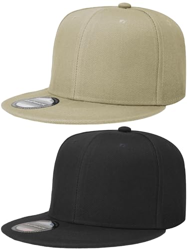 Falari Classic Snapback Hat, 2-Pack, Flat Bill, Adjustable Size, Hip Hop Style - color: Black & Khaki