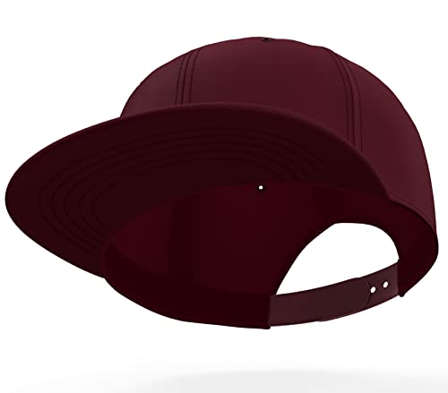 Daxton Classic Blank Snapback Flat Bill Visor Hat Cap One Size Adjustable Back - color: Burgundy