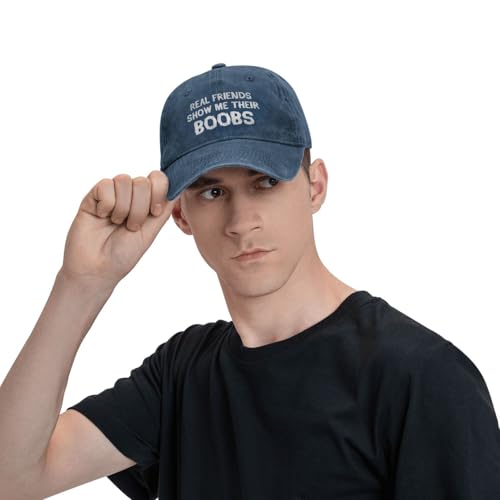 Funny Cap Real Friends Show Me Their Boobs Hat for Women Dad Hat Graphic Hat - color: Navy Blue