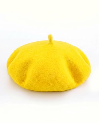 Wool French Beret Hats for Women Classic Winter Beanie Cap - color: Yellow