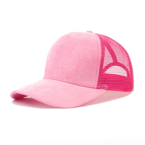 TopTie Suede Mesh Baseball Cap, Breathable Snapback Trucker Cap, 5-Panel Unisex Adjustable Sports Hat for Outdoor - color: Pink
