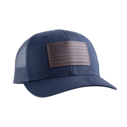 Magpul Trucker Hat Snap Back Baseball Cap, One Size Fits Most - color: Standard Leather Patch Navy