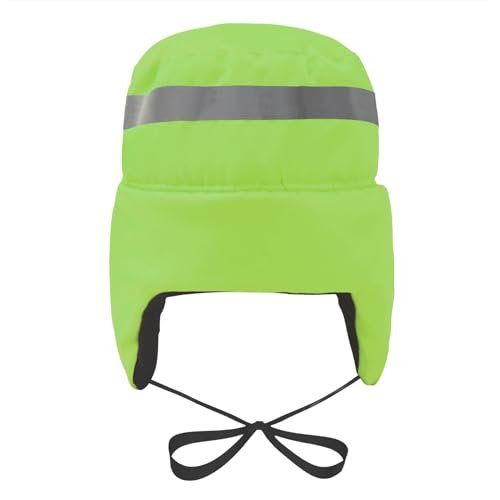 High Visibility Winter Ski Cap Warm Fleece Lined Pilot Visor Cap Windproof Earflap Peruvian Hunting Trapper Hat - color: Neon Green