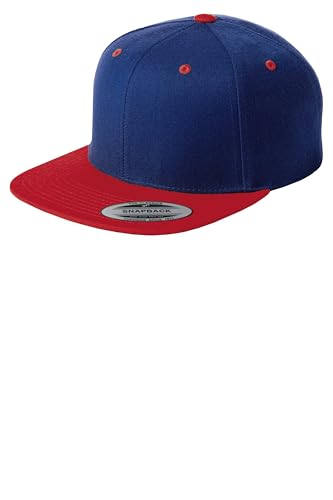 SPORT-TEK Unisex Classics Flat Bill Snapback Cap | Snapback Hat for Men & Women, High Profile Design with 7 Position Closure - color: True Royal/ True Red