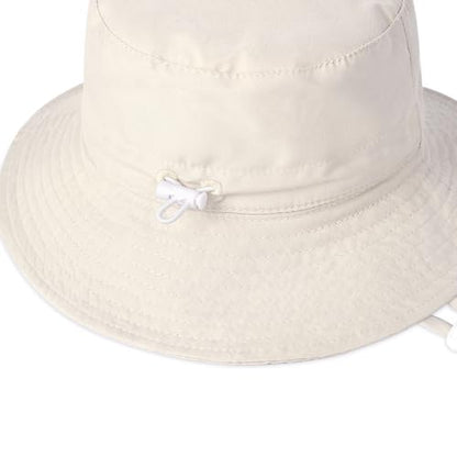 Baby Toddler Sun Hat,Kids Summer UPF 50+ Foldable Beach Bucket Hat for Boys Girls Children - color: White & Khaki 2pcs, size: 0-6 Months