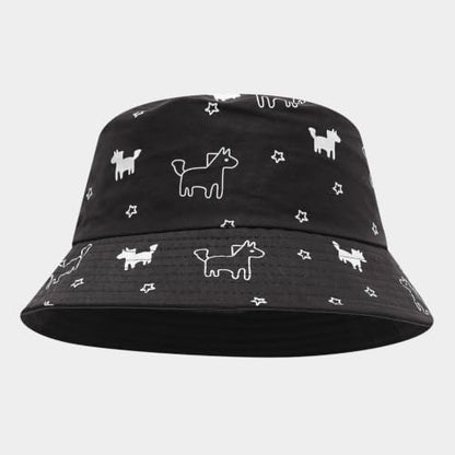 Quanhaigou Bucket Hats Unisex Sun Summer Travel Beach Fishing Cap for Men Women Teens - color: Puppy Black