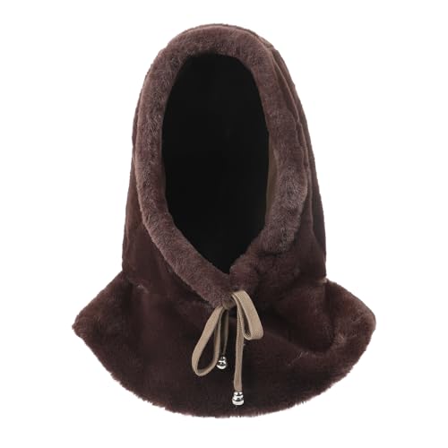 Women Faux Fur Winter Balaclava Hood Fleece Hooded Scarf Cold Proof Hat Neck Warmer Windproof Ski Balaclava Thermal Hood Hats - color: Coffee