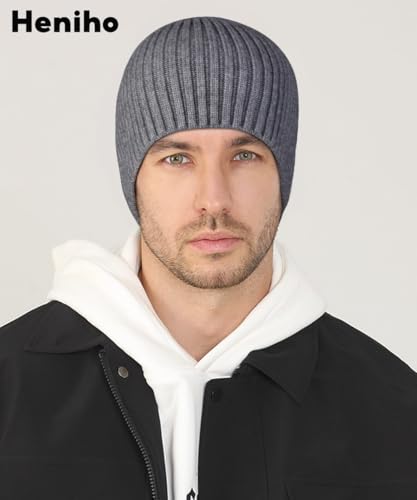 Heniho Winter Wool Beanies for Men Women, Warm Plain Toboggan Hats Ski Running Knit Skull Cap - color: 1pack B- Grey