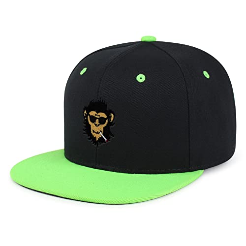 Smoking Monkey Hip-Hop Snapback Hat Embroidered Baseball Cap Wild Animal Funny - color: 20. Black/Neon Green