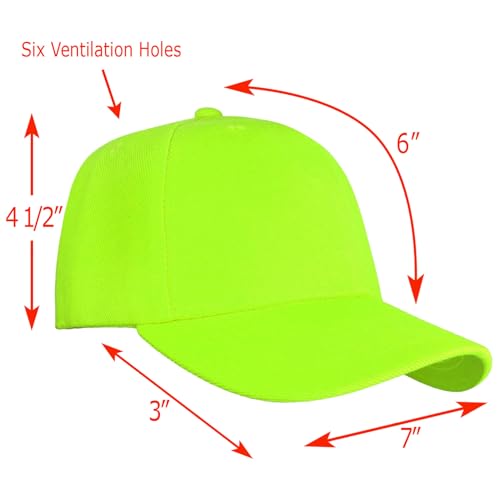 Falari Wholesale Bulk Lot 12-Pack Baseball Cap Adjustable Size Plain Blank Solid Color - color: Neon Green